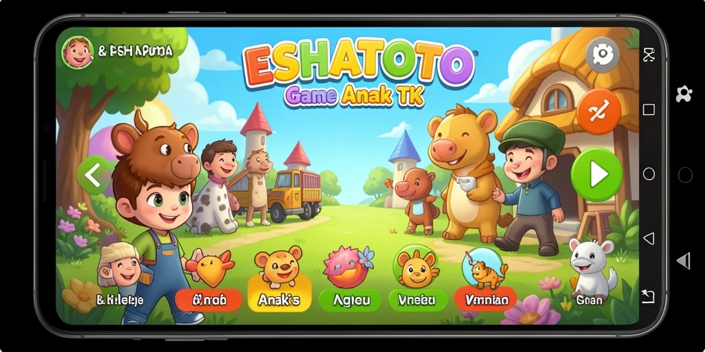 Antarmuka ESHATOTO yang penuh warna dan interaktif untuk anak-anak.