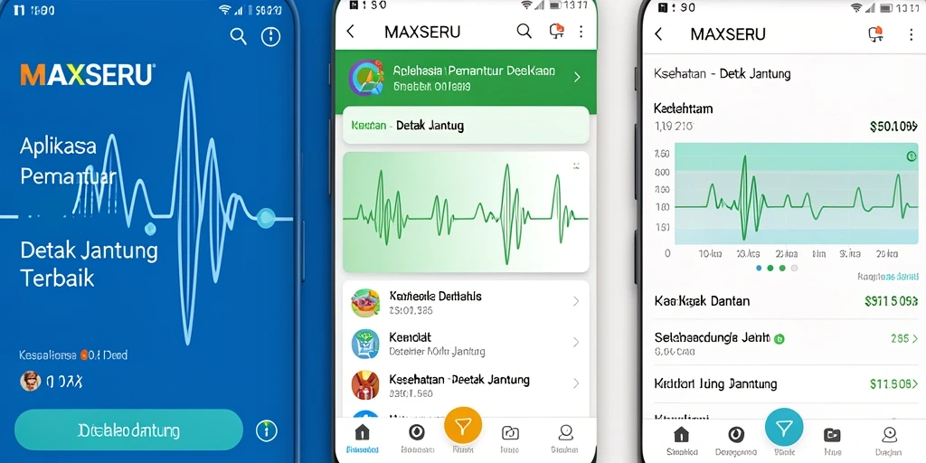 Antarmuka aplikasi MAXSERU untuk pengukuran detak jantung yang mudah digunakan.