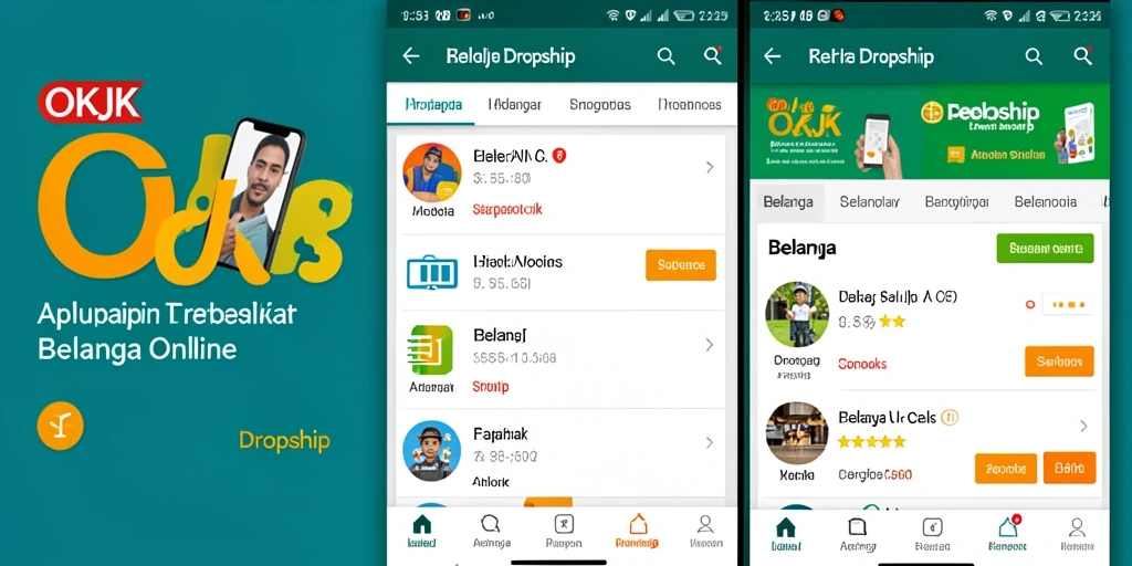 Tampilan antarmuka aplikasi OKJK dengan fitur Dropship yang menarik.