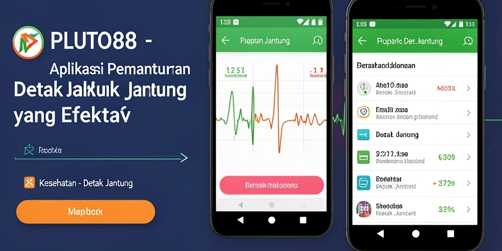 Tampilan antarmuka aplikasi PLUTO88 untuk pemantauan detak jantung.